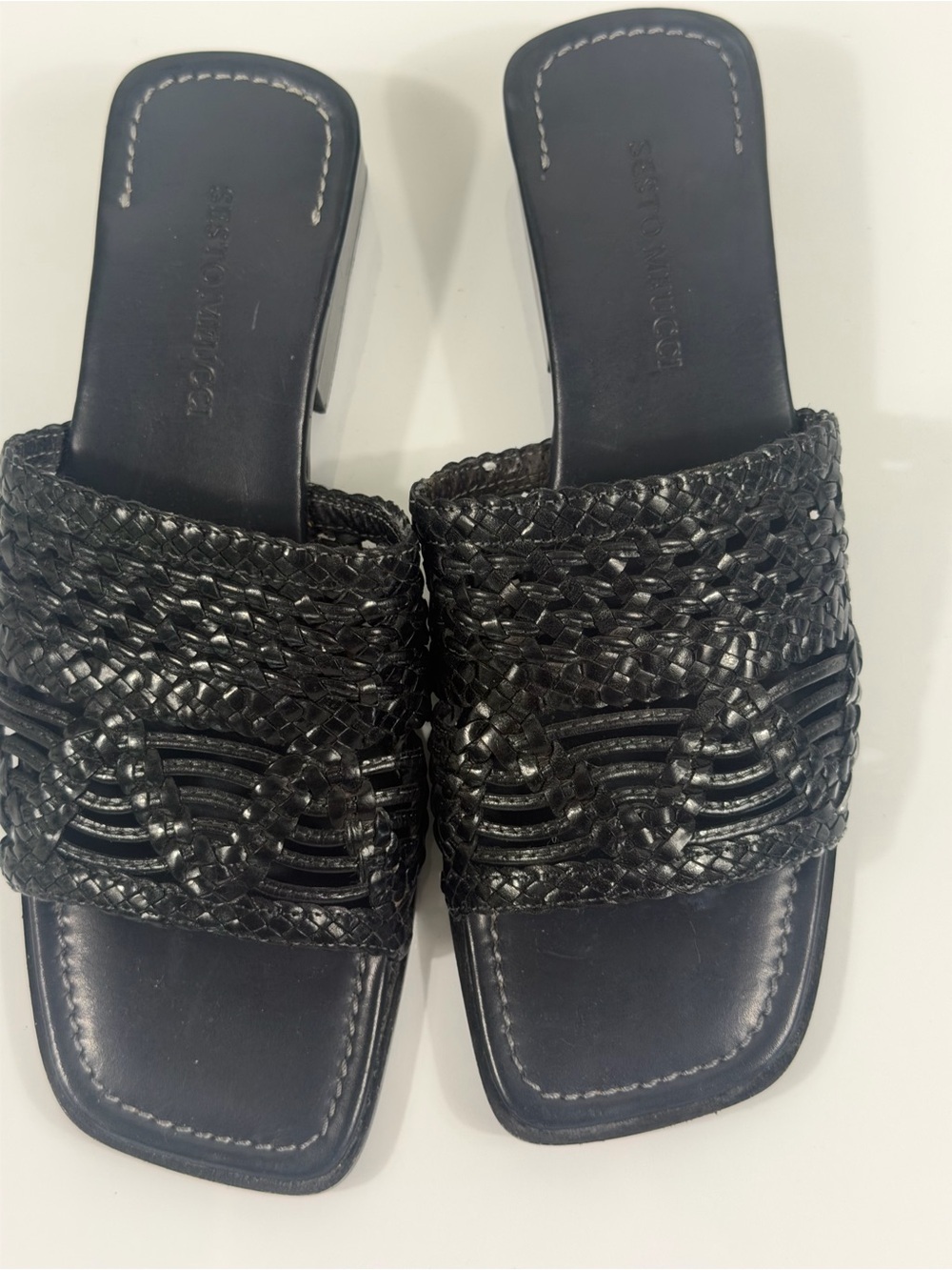 Sesto Meucci Myrtis Black Woven Leather Slide Sandals Made in Italy Women’s 6M - Picture 2 of 11